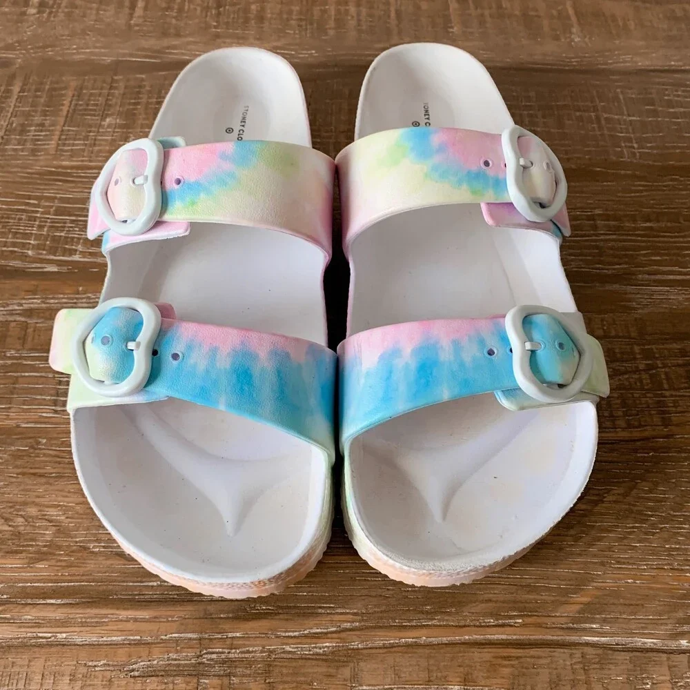 Stoney Clover Lane x Target rainbow tie dye slide sandals
